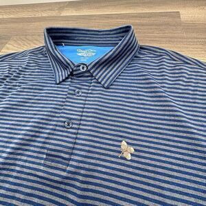 Straight Down Polo Shirt Mens 2XL Blue Striped Golf Short‎ Sleeve Performance